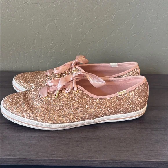 Keds‎ X Kate Spade Collab Rose Gold Glitter Sequin Sneakers Size 10 - Picture 2 of 12